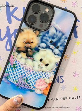 适用可爱毛线小猫咪复古90siPhone1314promax苹果亚克力手机壳