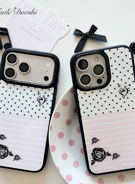 古早少女音符蛋糕花条纹拼接波点适用iphone1716promax亚克力壳苹果15plus手机壳1716plus