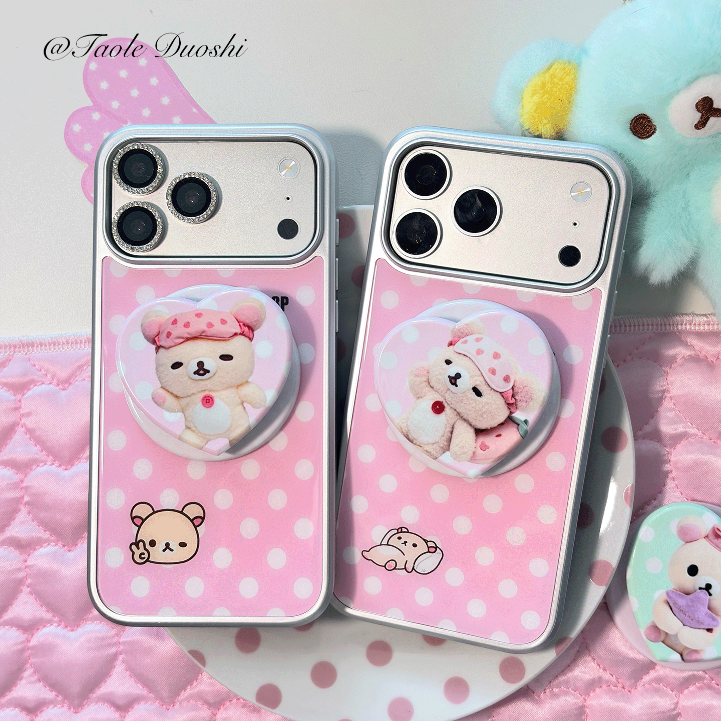 ins日少女熊妹波点轻松熊需要睡眠古早适用iphone18promax黑边亚克力壳苹果16plus/17promax神甲磁吸手机壳