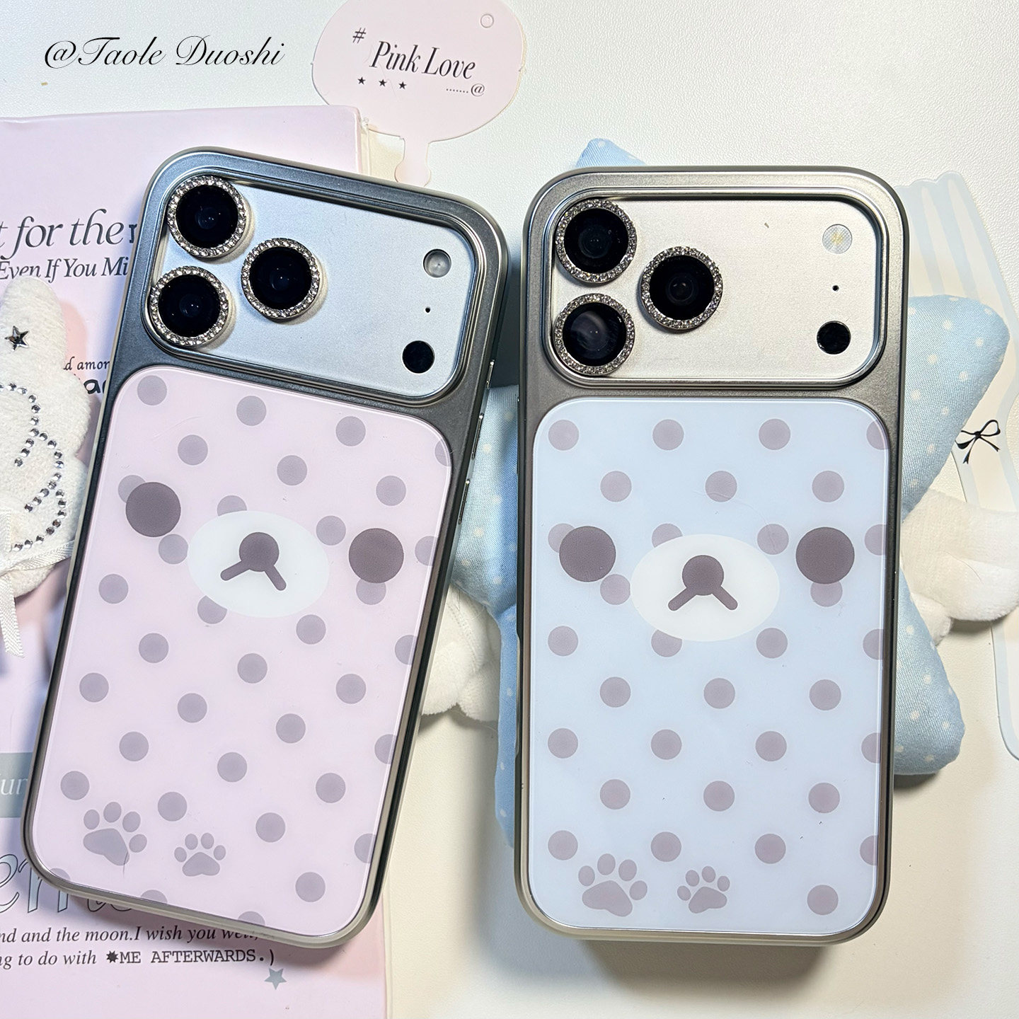 轻松熊粉蓝波点软萌少女可爱古早适用iphone1716promax亚克力壳苹果15plus手机壳1716plus