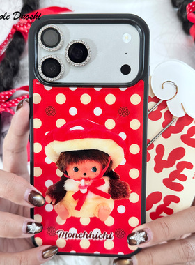 圣诞新年红蘑菇蒙奇奇波点复古古早适用iphone1716promax亚克力壳苹果15plus手机壳1716plus