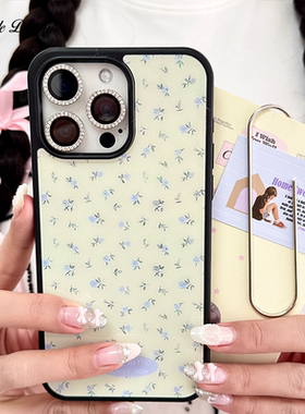 适用春天紫色碎花温柔少女清新ins韩甜苹果161413手机壳15promax全包16pro壳