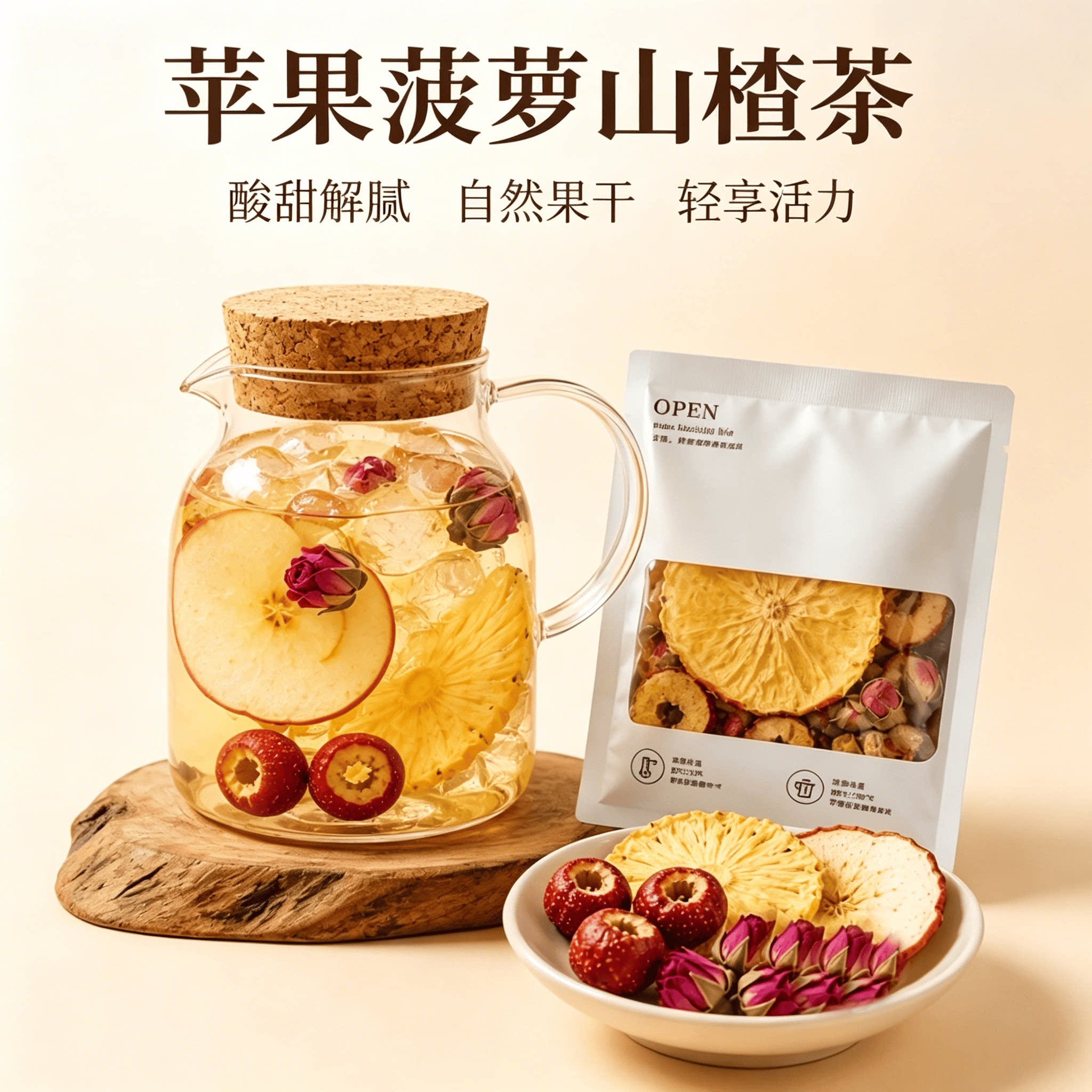苹果菠萝山楂茶酸甜解腻桂圆玫瑰茶独立小包冷热皆宜办公室泡水喝