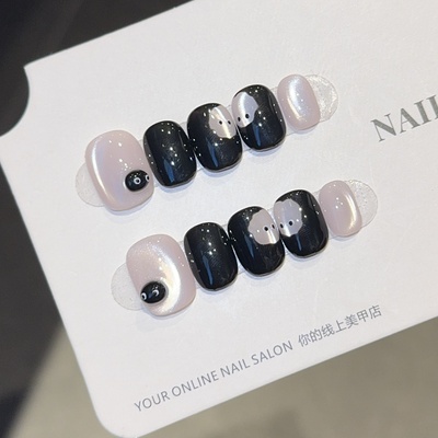 【小魔怪】圣诞节卡通猫眼纯手工穿戴甲短款豆豆美甲贴片假指甲片