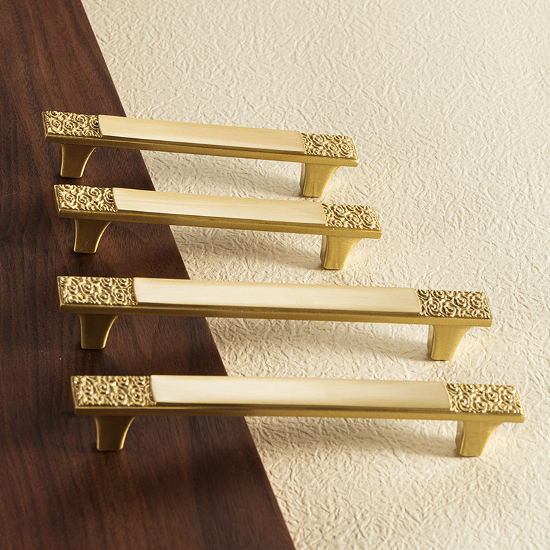 黄铜柜门衣柜橱柜抽屉柜子拉手实心纯铜新中式轻奢现代简约门把手