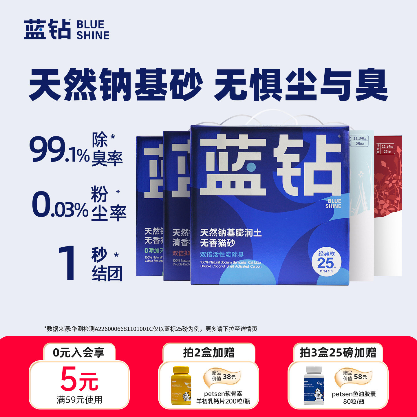 蓝钻猫砂矿砂几近无尘除臭低敏图片