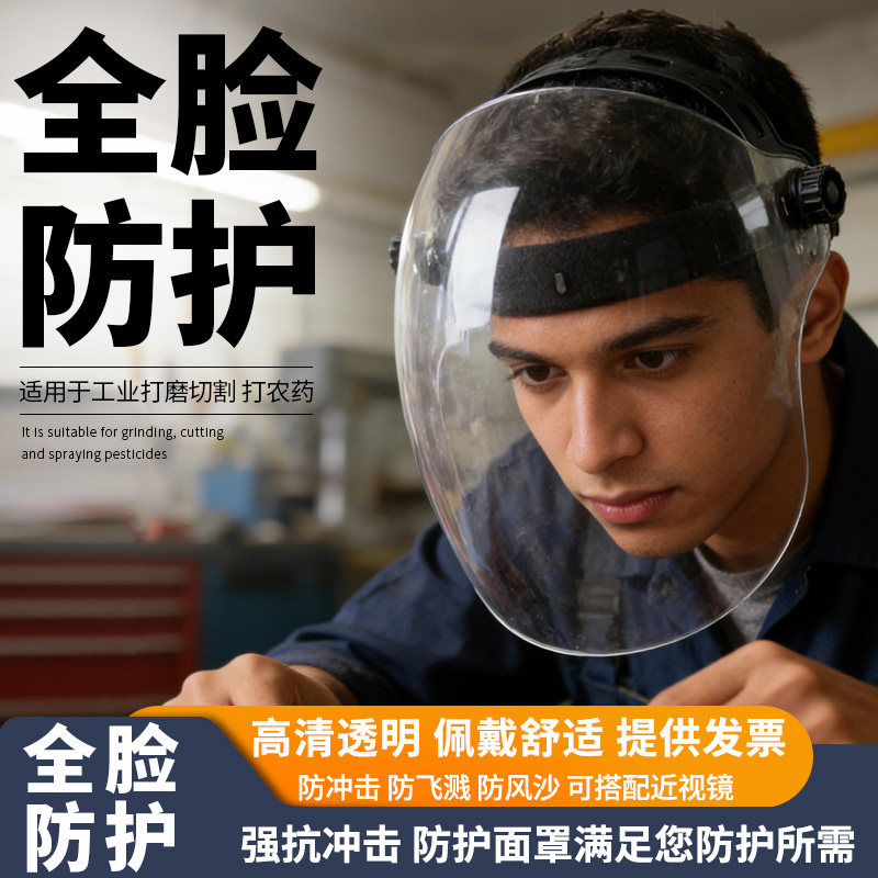 电焊防护罩脸部头戴式焊工面屏面罩打磨防飞溅二保氩弧焊帽防烤脸
