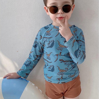 AMLLIVE可爱泳衣分体长袖男童泳裤防晒50+A类沙滩戏水儿童游泳装