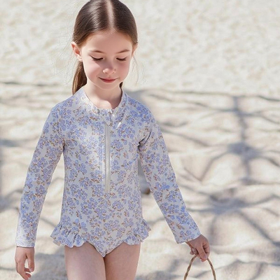 AMLLIVE女童泳衣连体长袖防晒A类度假游泳沙滩可爱碎花儿童泳装