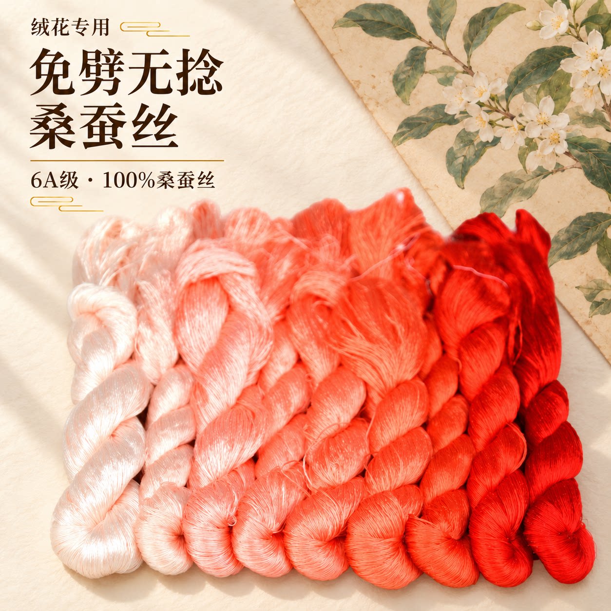 名古绣艺100%桑蚕丝免劈无捻绒花线橘红色26号手工绒花制作原材料