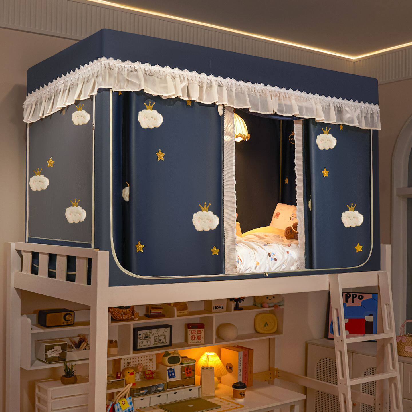 全遮光学生宿舍蚊帐上下铺寝室三开门一体式床帘防蚊避光隐私床幔