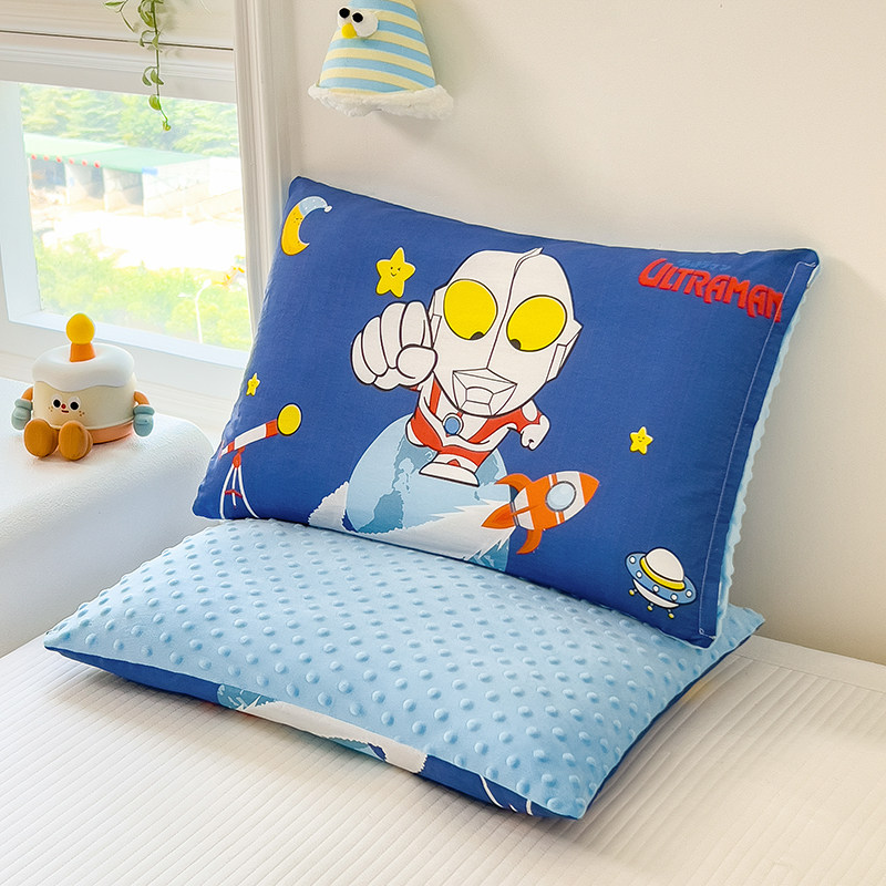 儿童卡通奥特曼纯棉枕头套婴幼儿宝宝全棉豆豆枕芯小学生6岁以下
