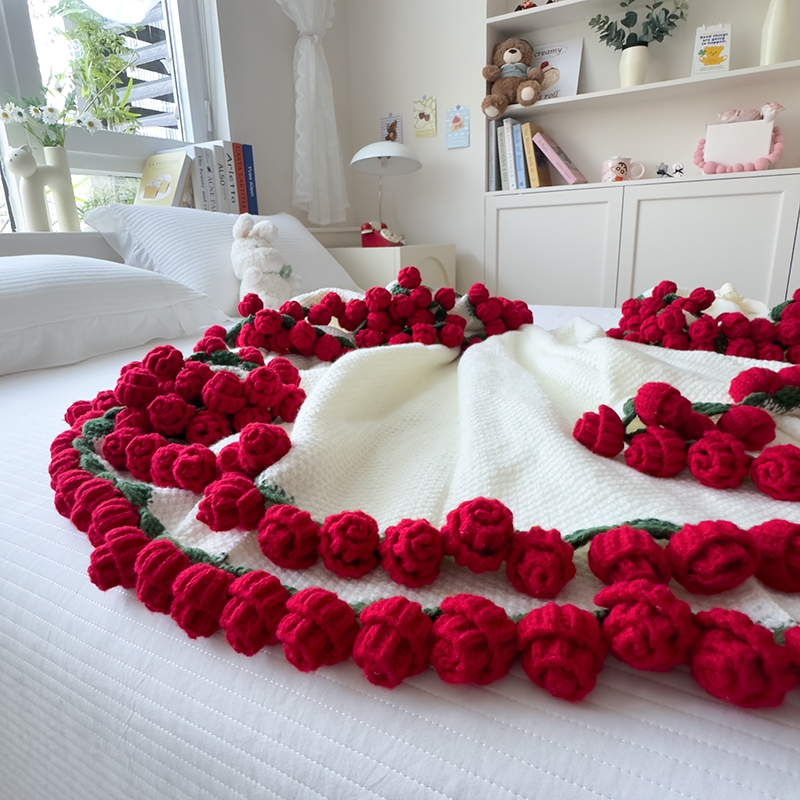 2025新款玫瑰花束多功能毯子车载办公室盖毯装饰送礼毛毯手工成品