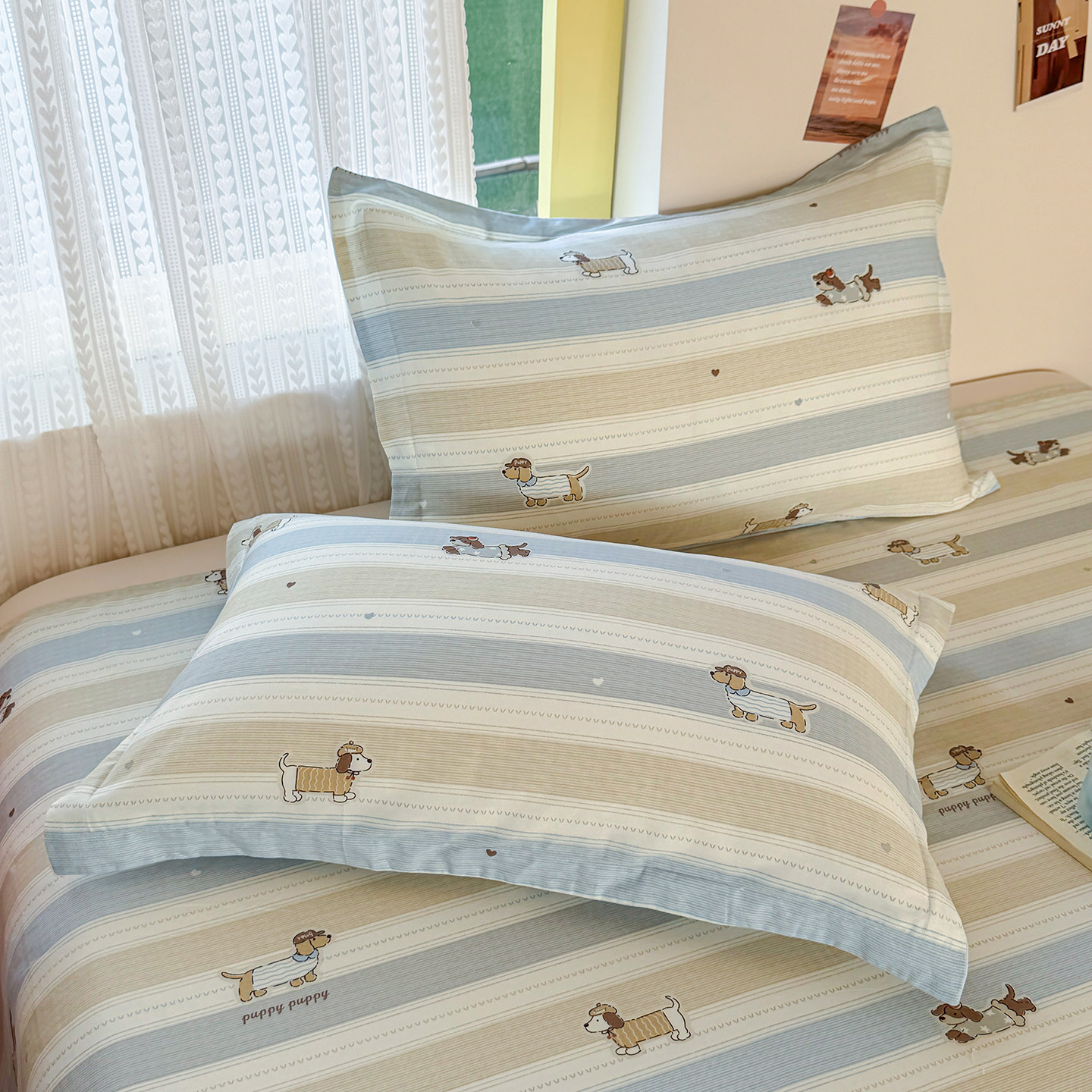 100纯棉枕套48x74cm单人枕芯套一对装儿童学生全棉印花枕头套枕罩