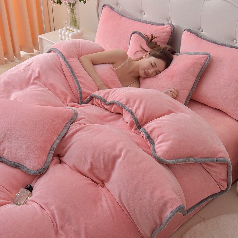 加厚牛奶绒四件套冬天双面绒被套法兰绒被罩床笠床单双人加绒保暖