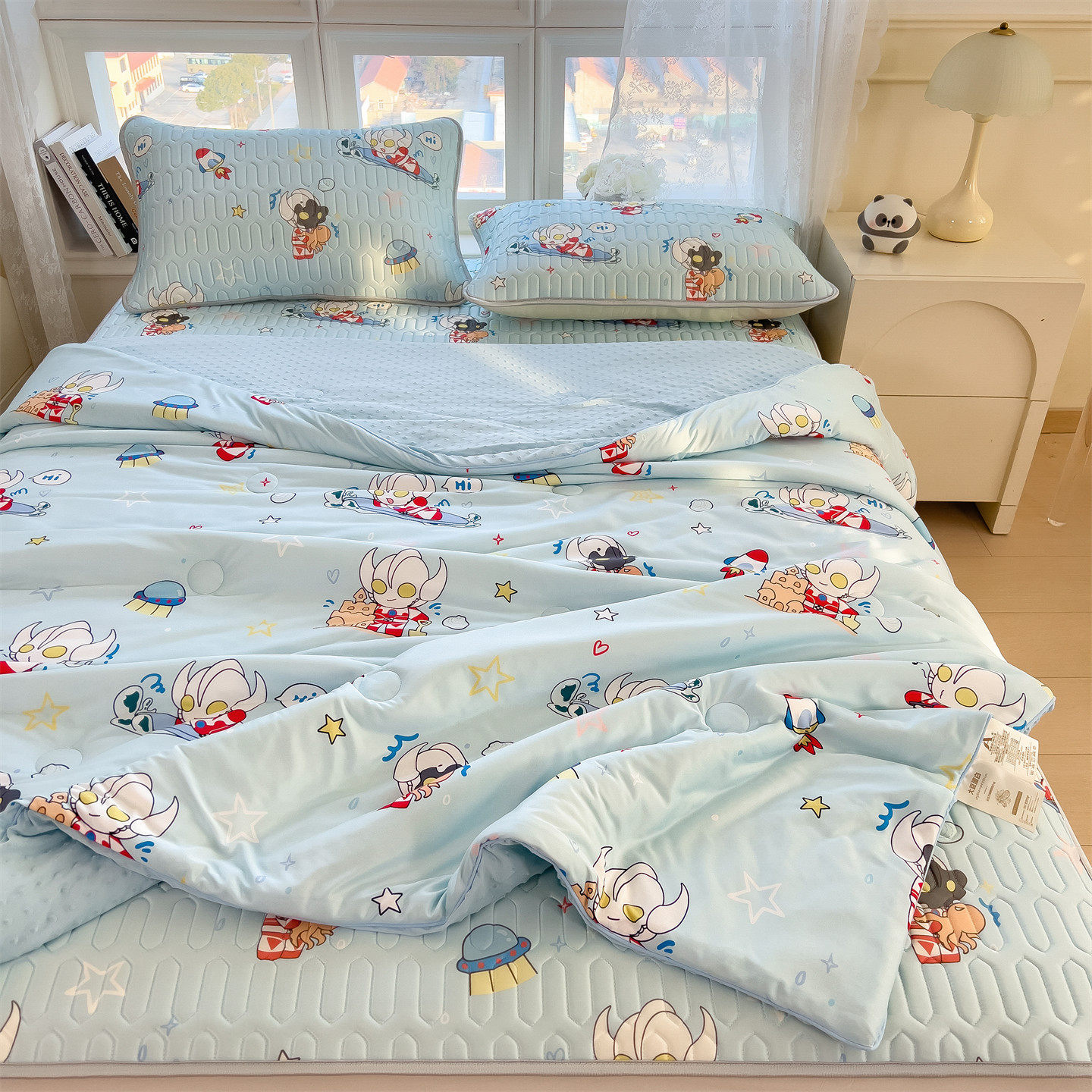 奥特曼乳胶凉席夏被四件套儿童卡通空调被夏凉被可折叠冰丝软席子
