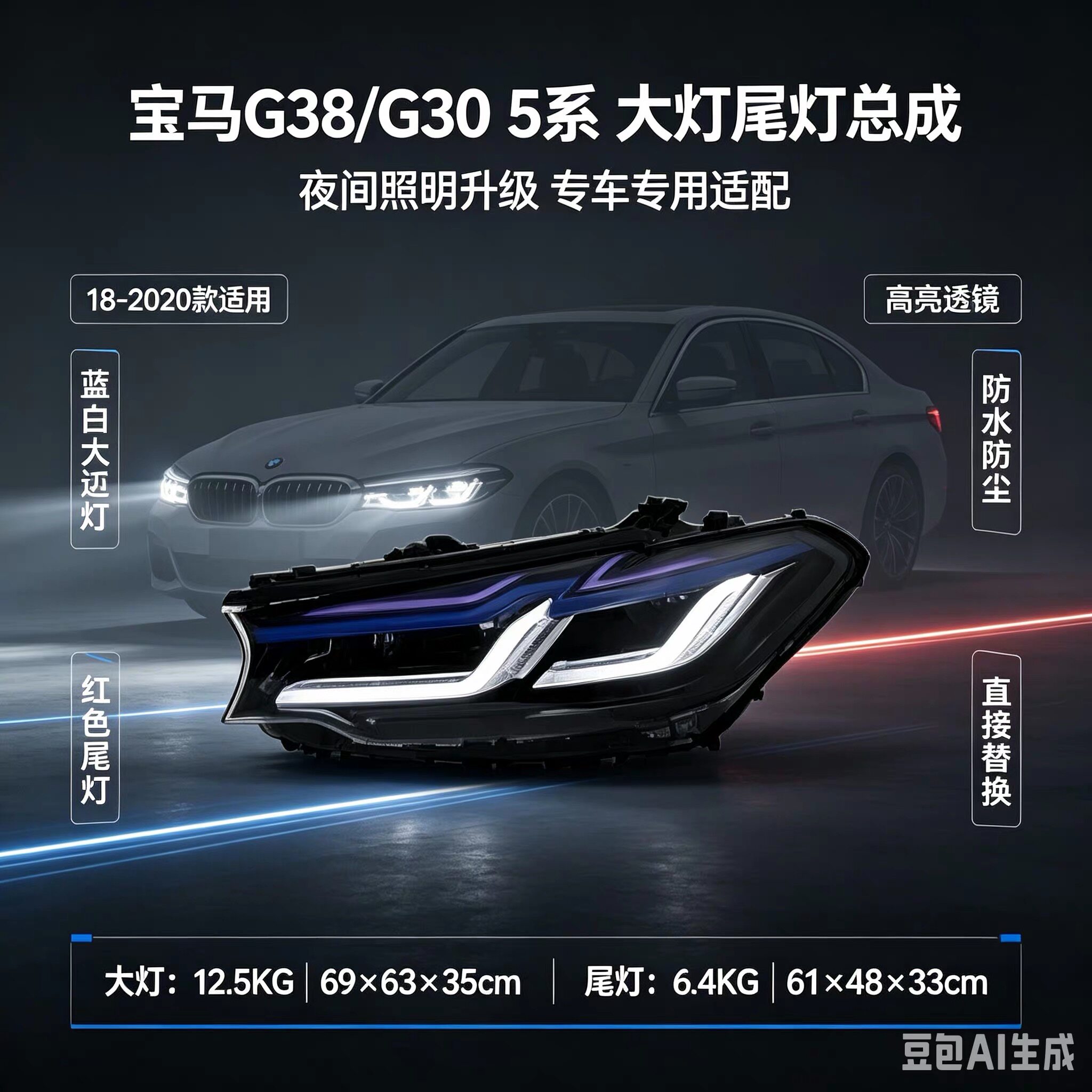 适用于宝马G38/G30新款5系大灯总成 18-23款5系原装位LED车灯替换