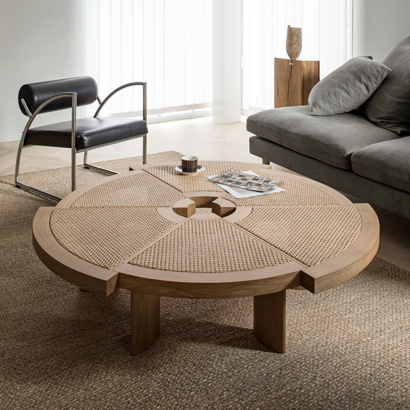 实木藤编民宿茶几侘寂风咖啡桌