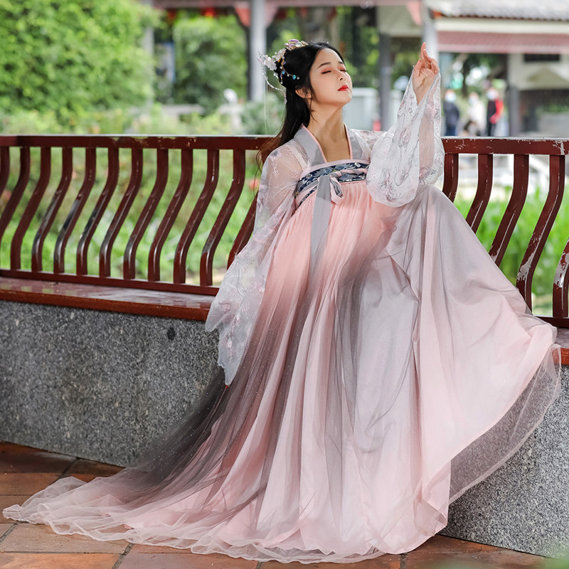 岸约汉服女中国风仙气飘逸古风学生超仙唐装对襟襦裙宋制日常古装