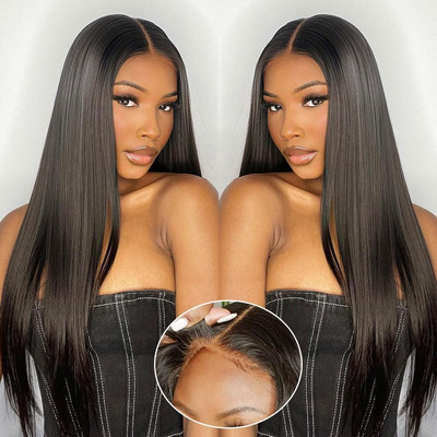 许昌假发女全头套6*4human hair wig180密度跨境真人发丝假发头套