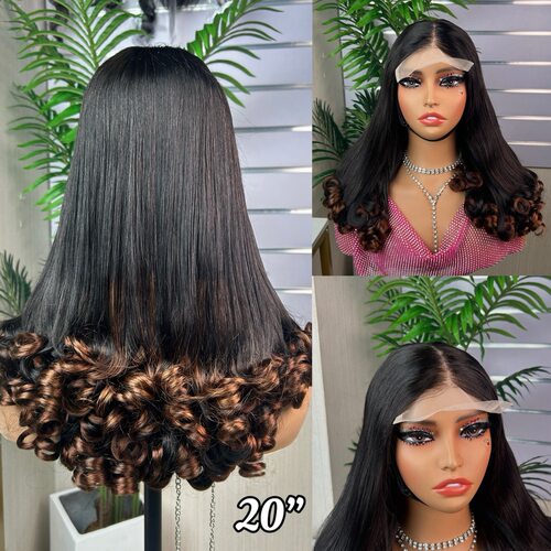 欧美发尾卷金棕色假发头套5×5 glueless SDD flower curly wigs