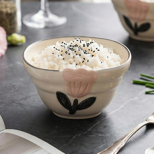 ins风陶瓷吃米饭碗家用甜品碗2026新款 釉下彩餐具4.5英寸小碗