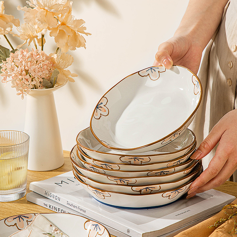 陶瓷盘子菜盘家用2024新款釉下彩餐具8英寸深盘高颜值碟子餐盘