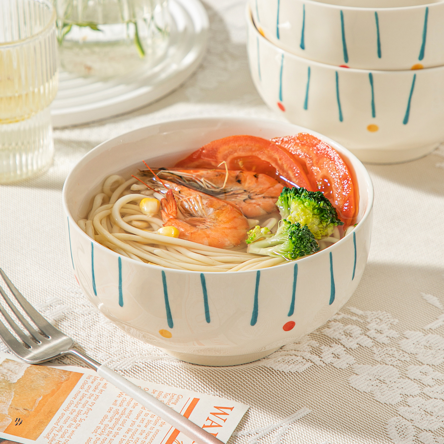 奶油风陶瓷拉面碗家用新款6英寸高颜值汤碗大号吃面条碗专用泡面