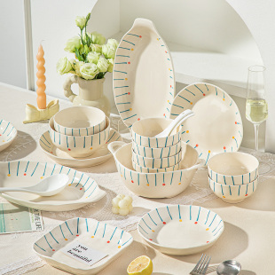 ins釉下彩陶瓷餐具2026新款高颜值碗筷碗盘碗具乔迁碗碟套装家用