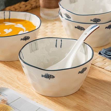 日式陶瓷汤碗家用7英寸面碗釉下彩餐具大碗高颜值拉面碗面条碗