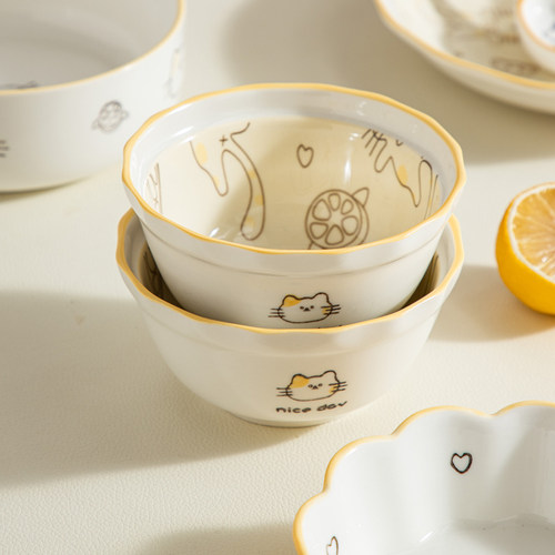 陶瓷可爱橘子猫单品碗盘