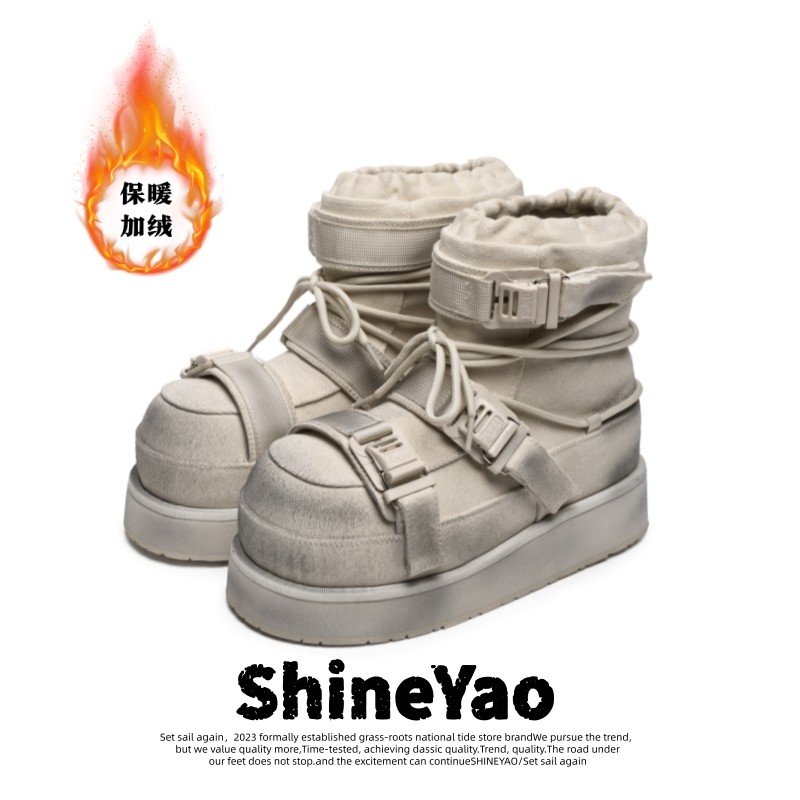 新款脏白冬季保暖加绒男女雪地靴