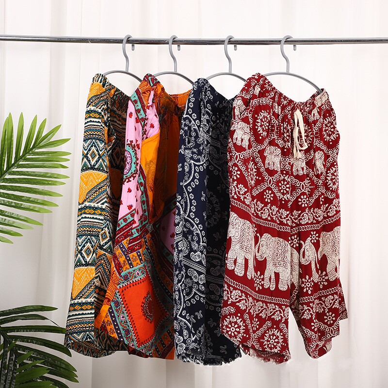 泰国印花超薄凉感沙滩裤男女夏季大象宽松高腰花色旅游短裤五分裤