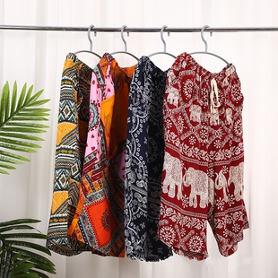 泰国印花超薄凉感沙滩裤男女夏季大象宽松高腰花色旅游短裤五分裤