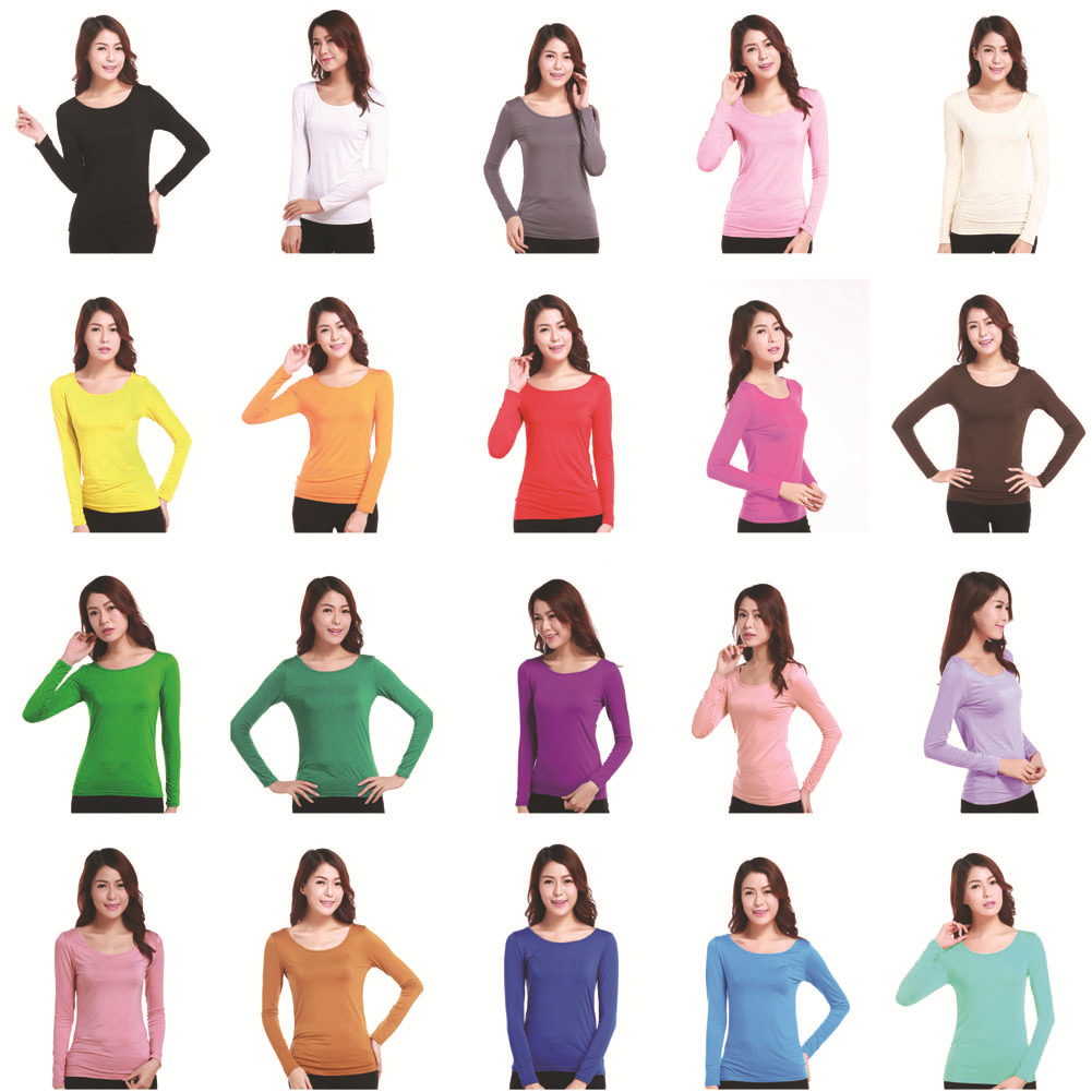 春秋大圆领长袖全身打底衫莫代尔高弹柔软舒适纯色打底上衣OM406