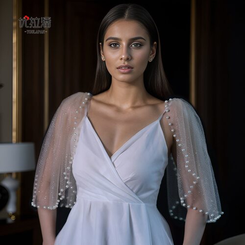 潮流高级烫金星光纱珍珠假袖子婚纱礼服结婚新娘遮手臂披肩纱VG40
