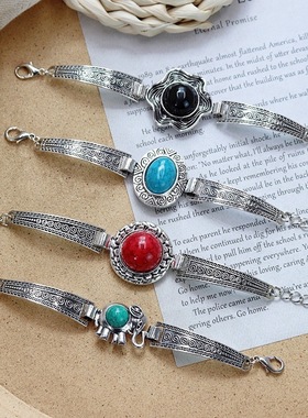 欧美古韵小众彩石手链女波西米亚个性度假气质手镯百搭简约手环