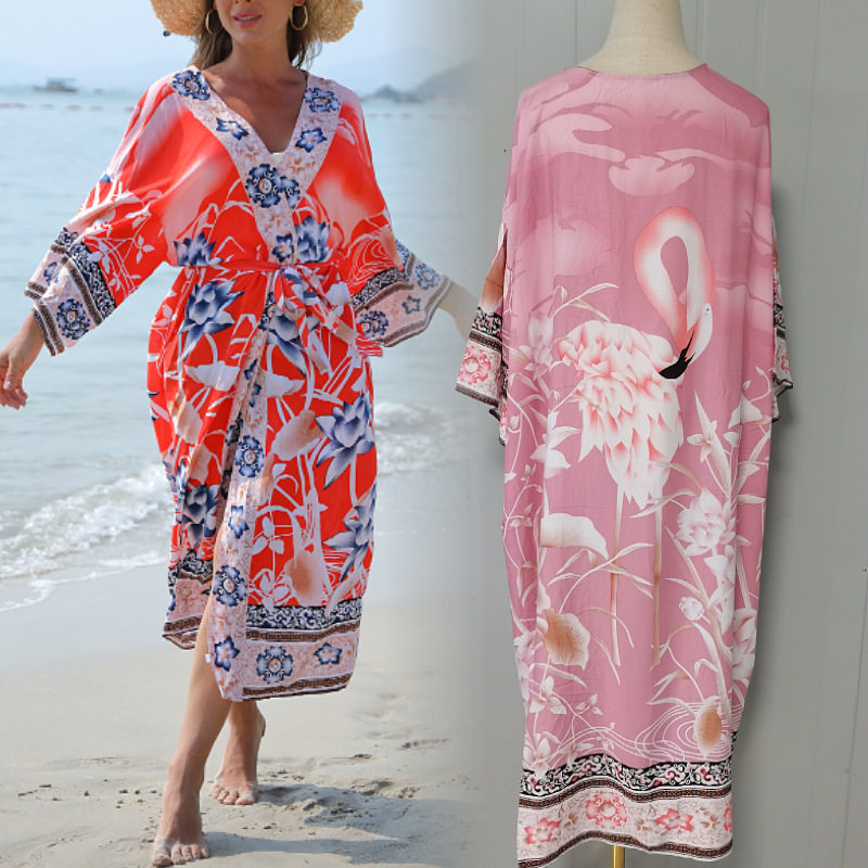 风尚速干仙鹤花度假和服开衫沙滩防晒衫比基尼长袍沙滩罩衫5D58,运动/瑜伽/健身/球迷用品,沙滩外套,淘宝优惠券,粉丝福利购,淘宝优惠卷