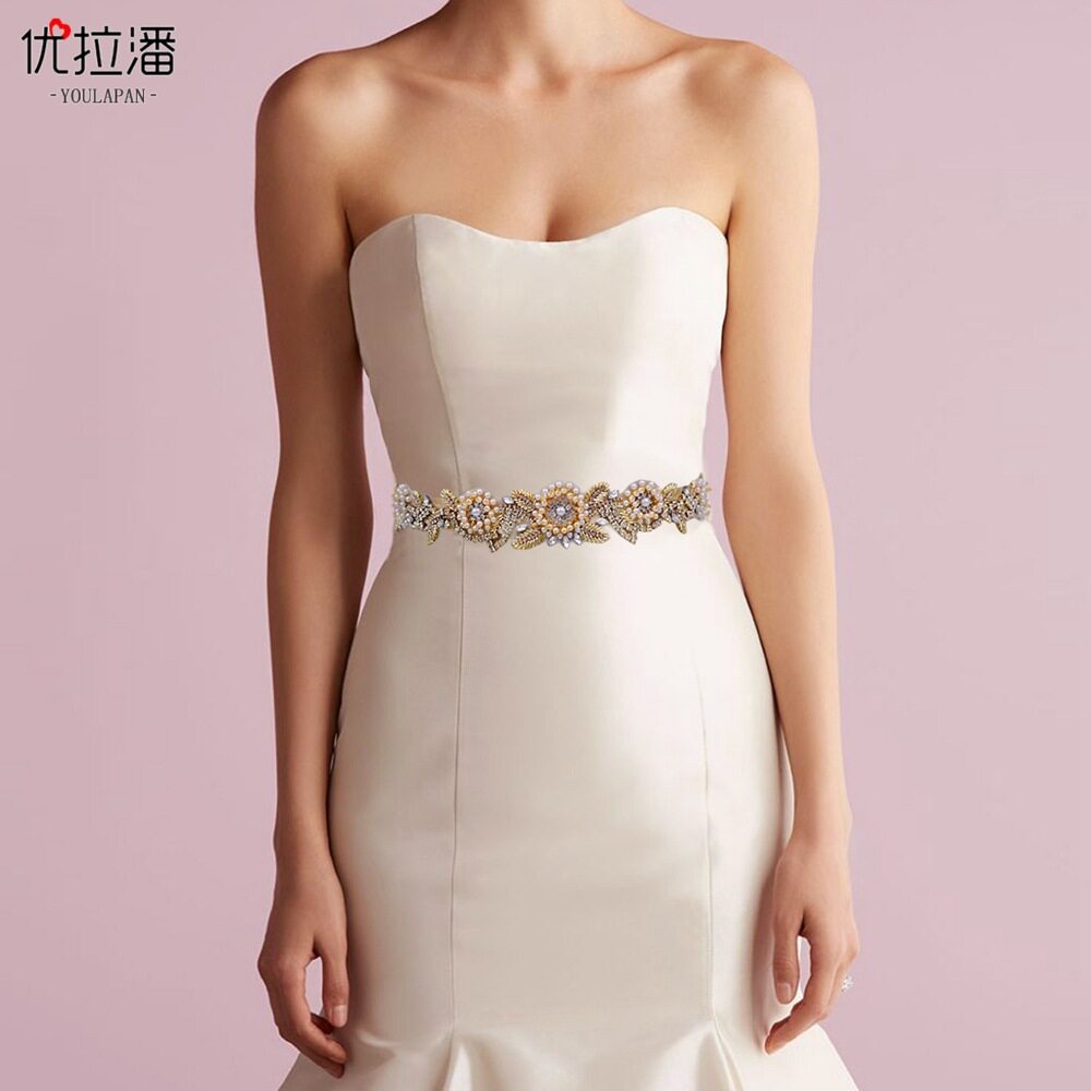 潮流高级花朵款腰带金色满钻高级感印度丝新娘婚礼礼服配件S70-G