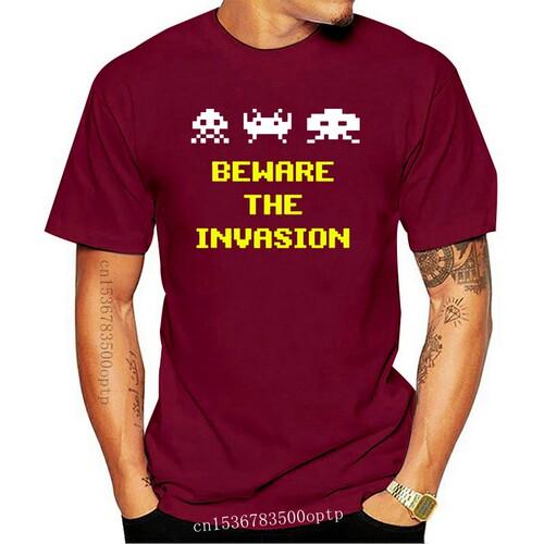 New Fm10 Men'S T-Shirt Space Invaders 80S Vintage Size S-M-L