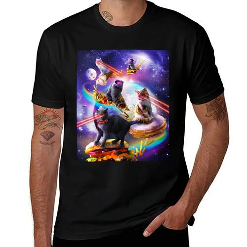 Galaxy Laser Space Cat On Burger Pizza Donut Ice Cream T-Shi
