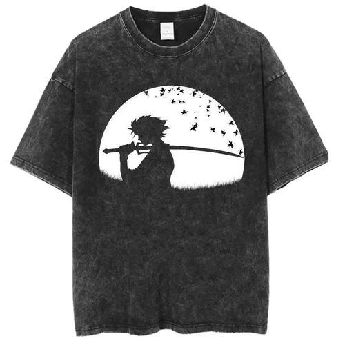 Samurai Champloo Retro Washed Old Short-sleeved Cotton T-shi