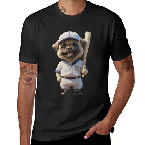 Baseball Player Pug Dog T-Shirt cute tops tops kawaii clothe