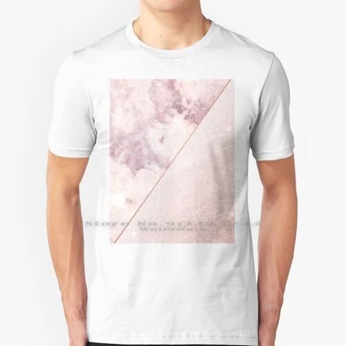 Girly Blush Pink Faux Rose Gold Marble Glitter 100% Cotton T