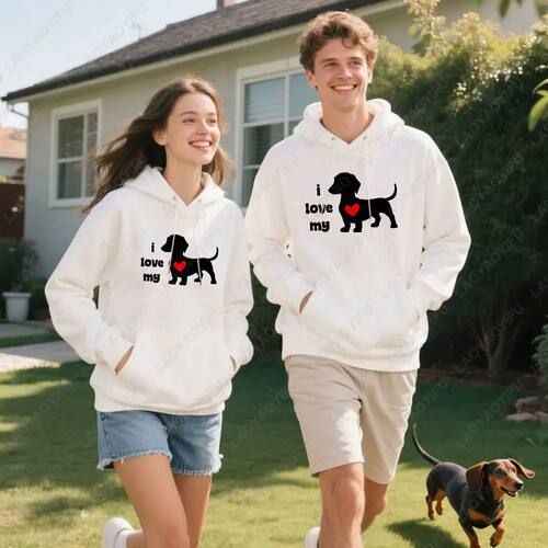 I Love My Heart My Sausage Dog Couple Graphic Hoodie Woman M
