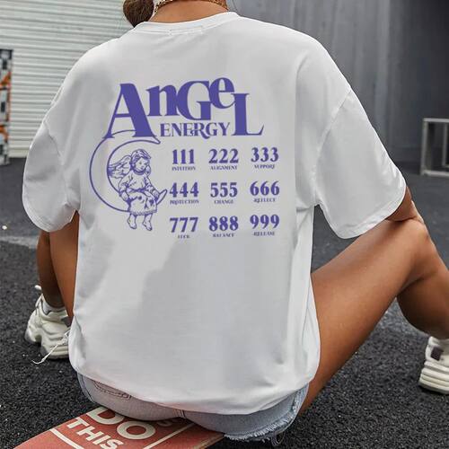 Angel Numbers Back Print T-Shirt Women Casual Positive Quote