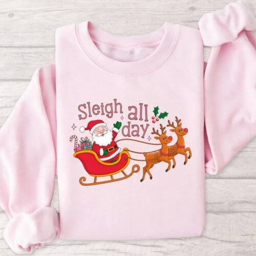 Pink Reindeer Christmas Pullover Sleigh All Day Holiday Unis