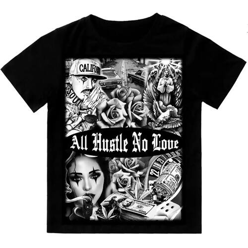 All Hustle No Love Chicano Art Mens T-Shirt Print On Shaka W