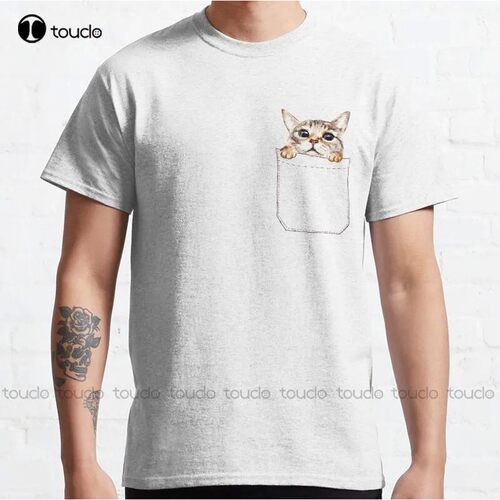 New Pocket Cat Classic T-Shirt Cotton Tee Shirt S-5Xl Vintag