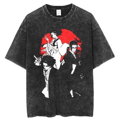 Samurai Champloo Retro Washed Old Short-sleeved Cotton T-shi